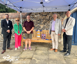 From left to right: Dan Skipper (CEO, Age UK Norwich), Mary McGivern (founder of The People Kit), Darrell Lossau (Dawn’s husband), Mike Barlow (senior partner of Leathes Prior), Dean Andrew (Norwich Cathedral)