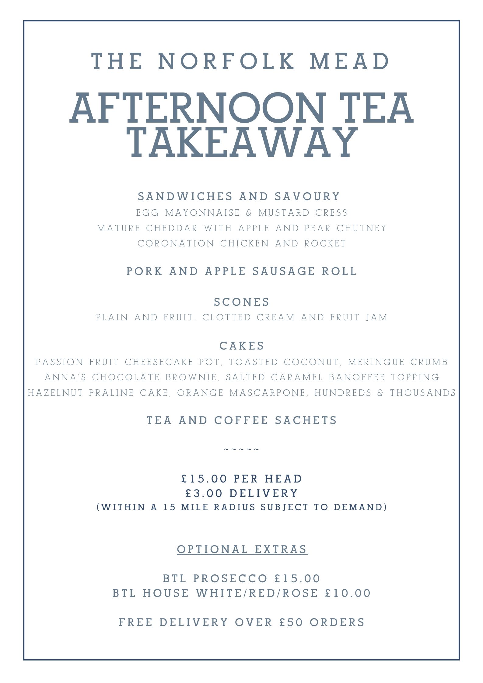 Norfolk Mead Afternoon Tea Takeaway Menu