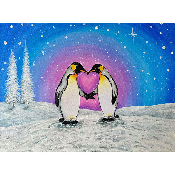 Penguins holding hands