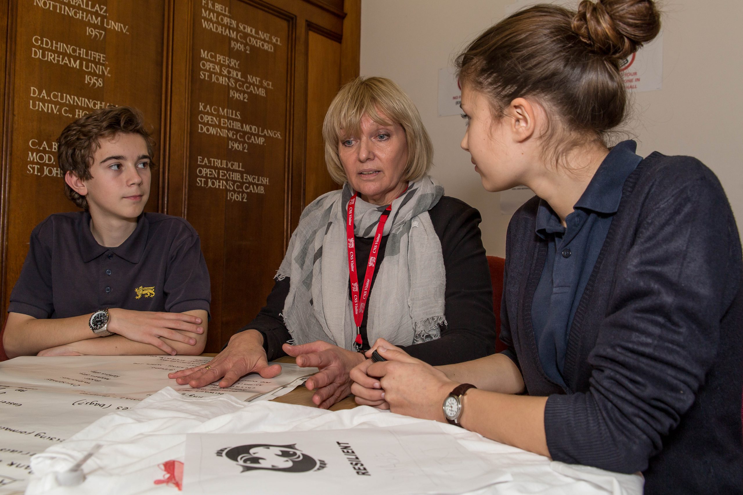 Nm Linda Raphael With Two Students From City Of Norwch School.jpg