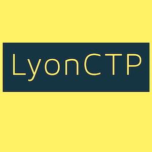 Yellow and blue background with yellow text LyonCTP