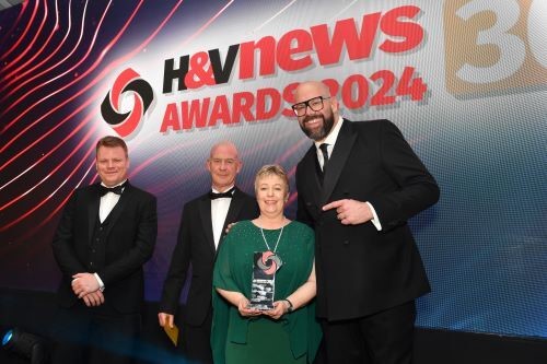 Louise Howlett receiving H&V News Outstanding Achievement Award