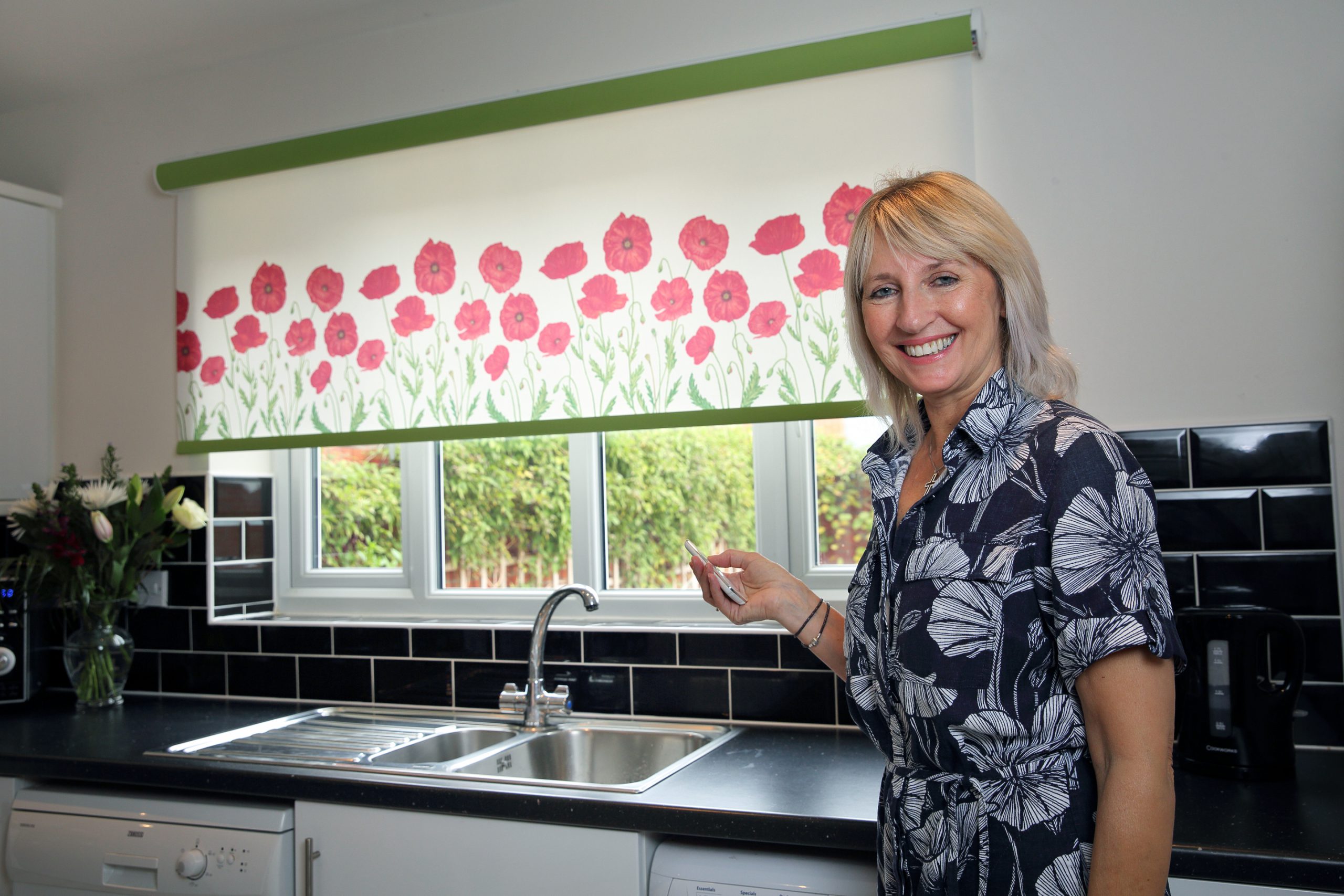 Poppy design motorised kitchen blind