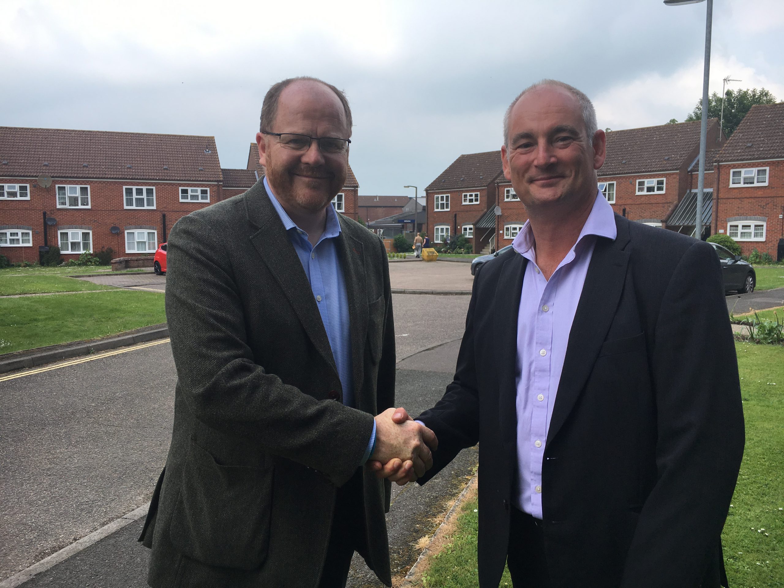 George Freeman MP visits district heating scheme at Orchard Close in South Norfolk installed by Finn Geotherm