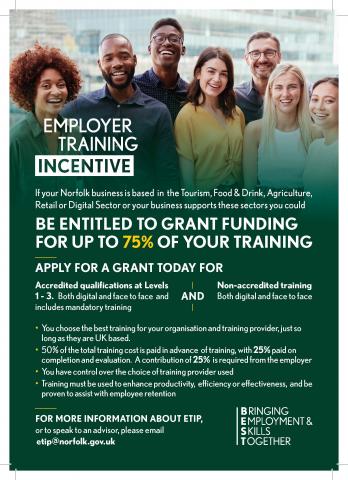 Norfolk County Council Flyer about business grants through the Employer Training Incentive Programme