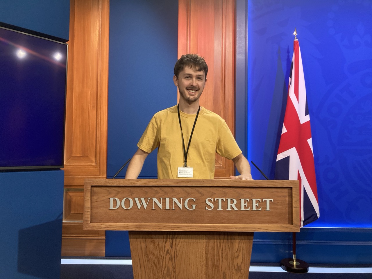 Camarilla founder, Jack Sauverin, in the Downing Street Briefing Room