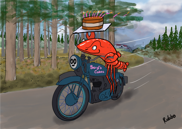 Lobster on motorbike