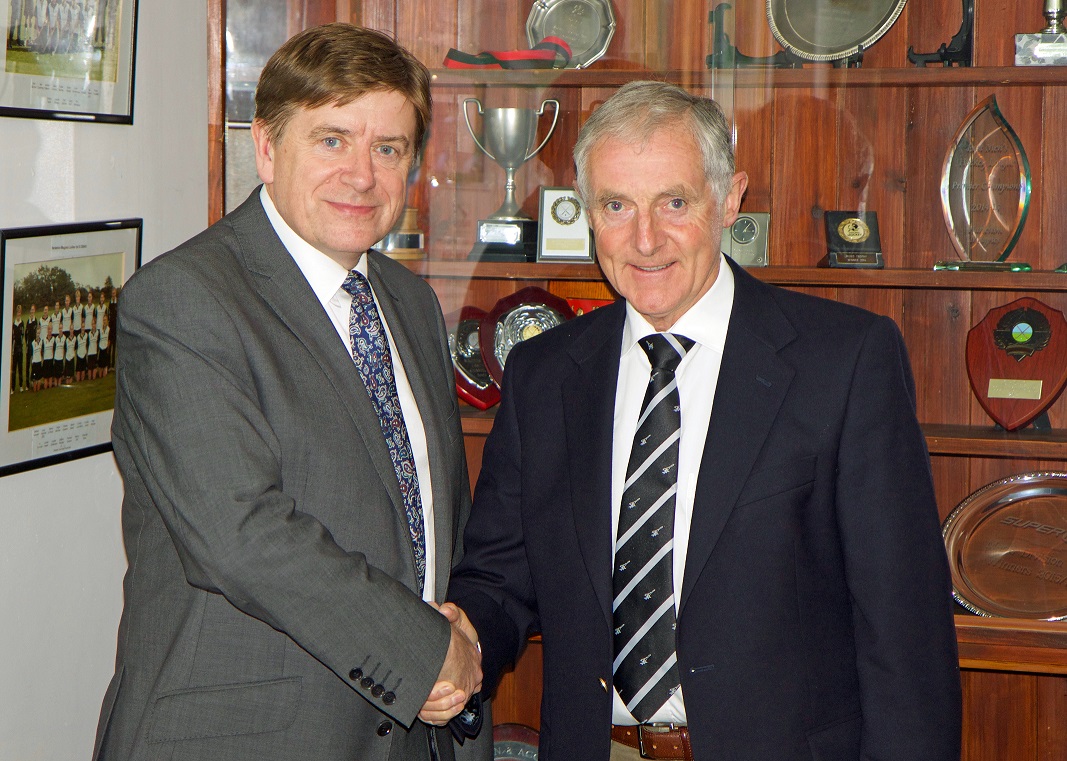 Murray Graham of Lovewell Blake (left) with Harleston Magpies chairman Richard Stacey