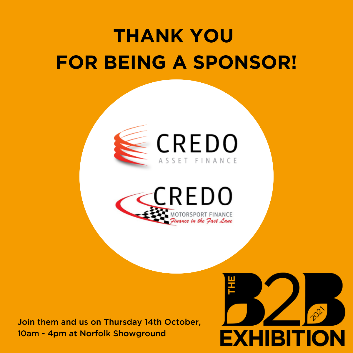 Credo Asset Finance and Credo Motorsport Finance will be the sponsors of the Outdoor hub at B2B this October.