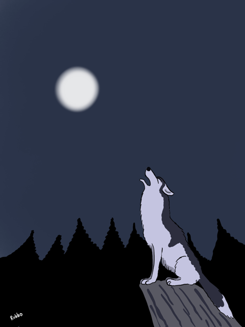 Wolf howling at moon
