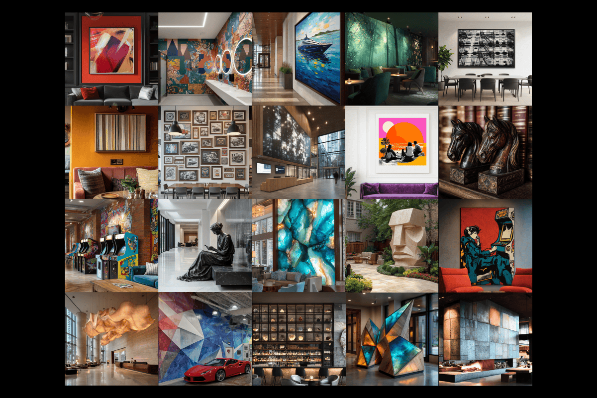 montage of bespoke art, sculpture and installation concepts