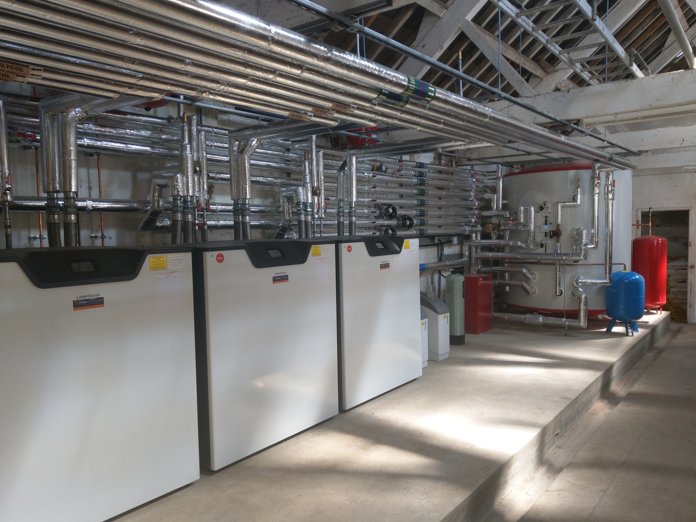 A ground source heat pump plant room installed by Norfolk-based company Finn Geotherm