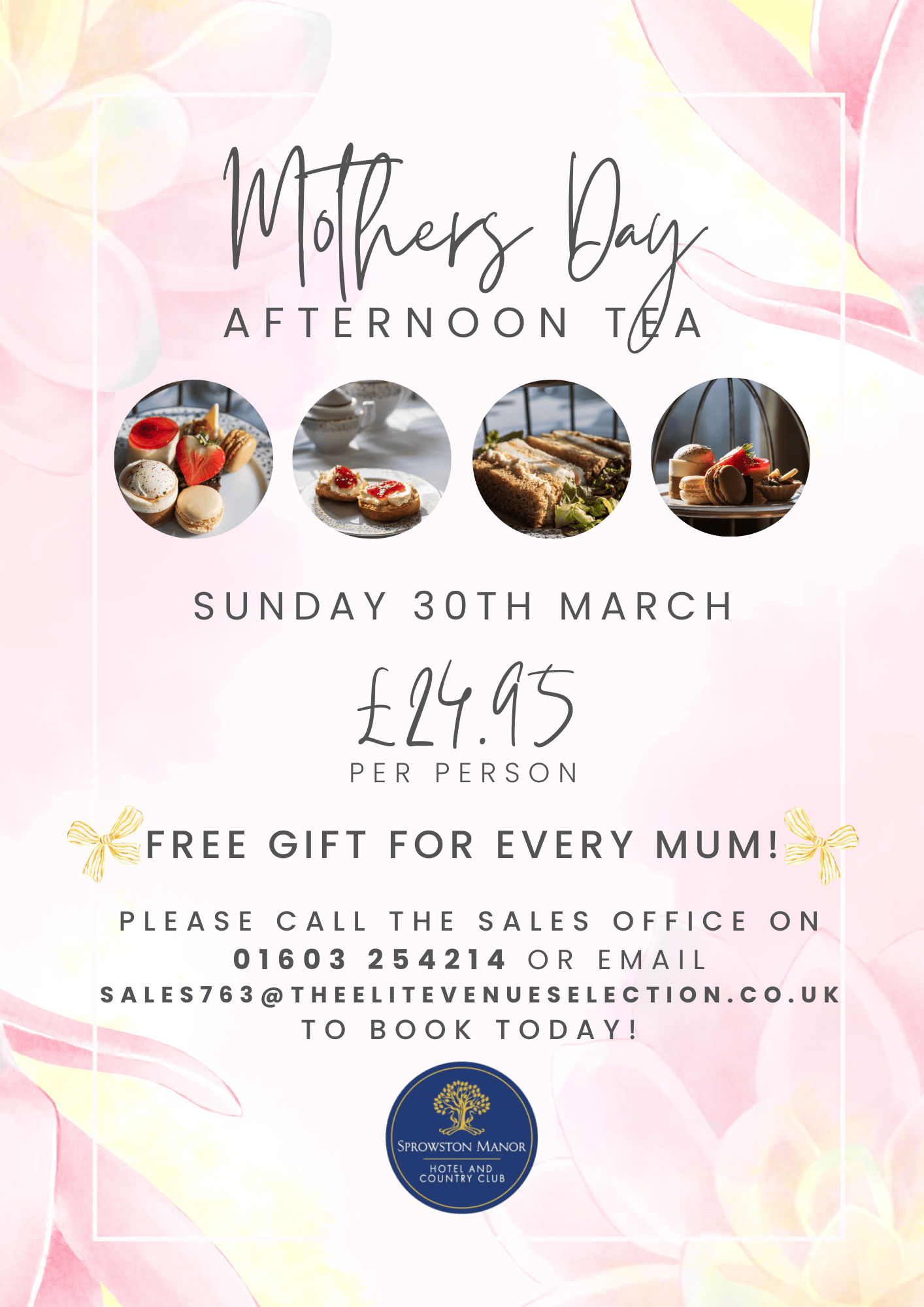 Mothers Day Afternoon Tea at Sprowston Manor