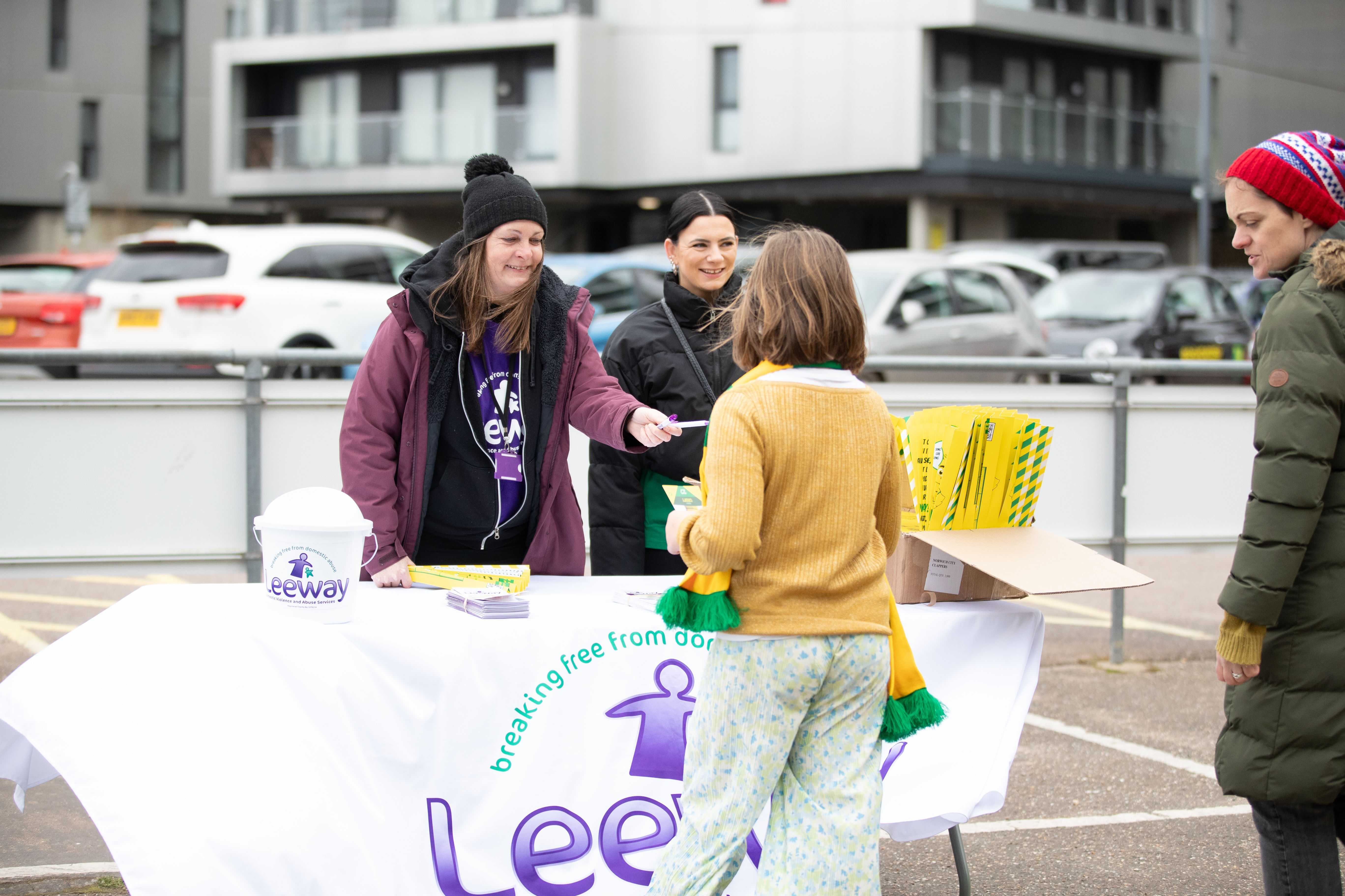 Leeway handing out leaflets prior to a Norwich City Women